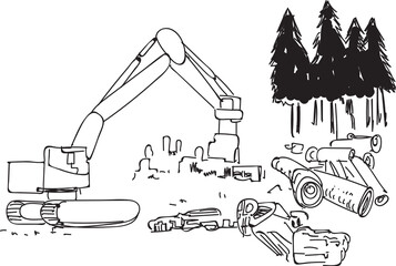 Line art of forest cutting
