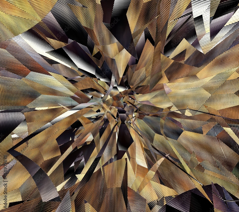 Poster exploding glass fragmented patterns and design in bronze copper and silver grey colours