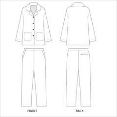 illustration of a set of clothes pants and shirt. Sleepwear design template. Vector illustration of Pajamas. Pajamas technical drawing.