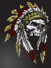 Native american Skull wearing plume