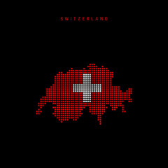 Square dots pattern map of Switzerland. Dotted pixel map with flag colors. Vector illustration