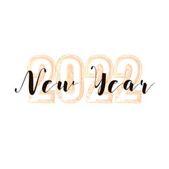 Happy new year 2022 with golden numbers on a white background. Holidays content