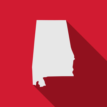 Alabama map on red background with long shadow