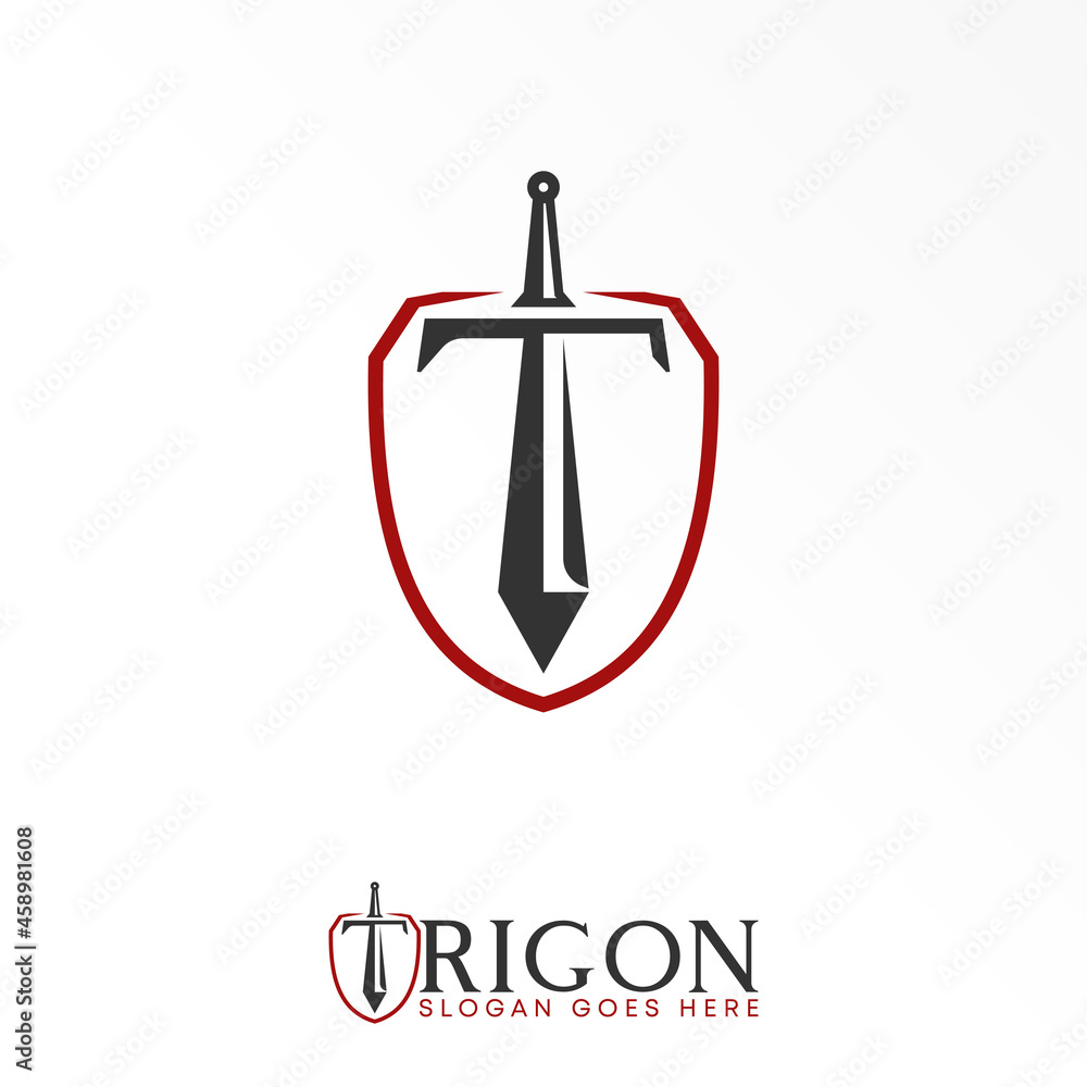 Poster sword or knife like letter or word t font with guard shield image graphic icon logo design abstract 