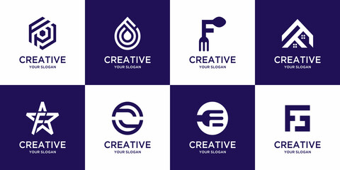 Set of creative monogram initial letter f logo template