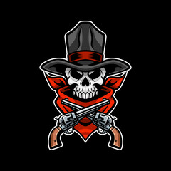 Skull cowboy with gun cartoon