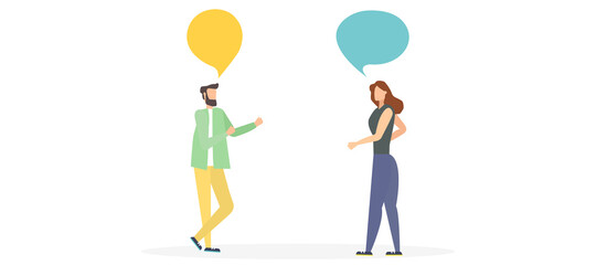 conversation of a man with a woman, two people communicate, vector illustration
