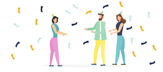 friends giving girlfriend a gift, vector illustration