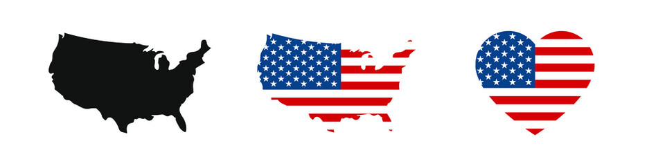 Flag USA set isolated icon. America holidays. 4 july banner in flat style. Veteran day and Memorial day vector illustration.