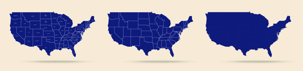 vector basics detailed map of the American set, continent and the USA.