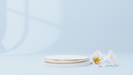 3d geometric shape form rendering in minimal scene podium showcase, shop front, display mockup case and stage for cosmetic premium product presentation placement with empty blank space.