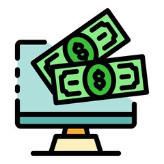 Web money icon. Outline web money vector icon color flat isolated