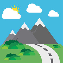mountains concept, road to the mountains, vector illustration