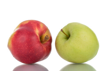 Two juicy apples, close-up, isolated on white.