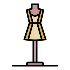 Short dress on a mannequin icon. Outline short dress on a mannequin vector icon color flat isolated