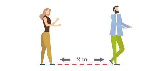 conversation of two people during coronavirus, social distance, conversation with each other, vector illustration