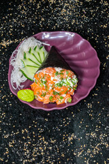 Fototapeta na wymiar amazing oriental Japanese cuisine with rachi salmon fish