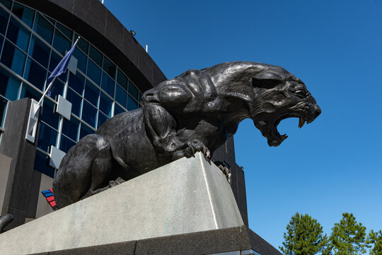 The Bronze Sculpture Of The Carolina Panthers Mascot At The Bank Of America Stadium In Charlotte, NC