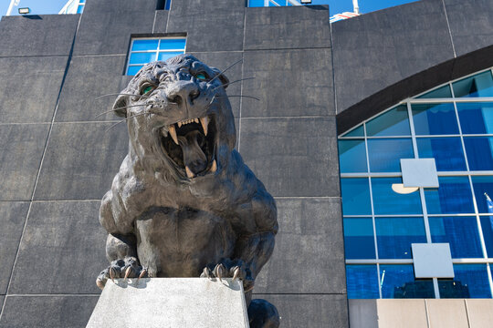 The Bronze Sculpture Of The Carolina Panthers Mascot At The Bank Of America Stadium In Charlotte, NC