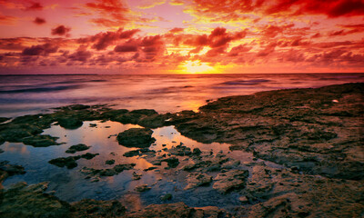 Vibrant sunrise over the Caribbean Sea in the Island of The Bahamas
