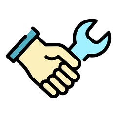 Wrench in hand icon. Outline wrench in hand vector icon color flat isolated