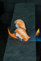 amazing oriental Japanese cuisine with rachi salmon fish
