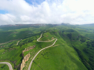 A wonderful mountain road with a serpentine Gum-Bashi pass in the North Caucasus, Russia