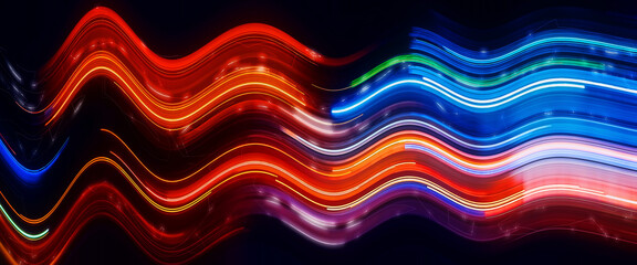 Abstract Rainbow light wave trails on the dark background