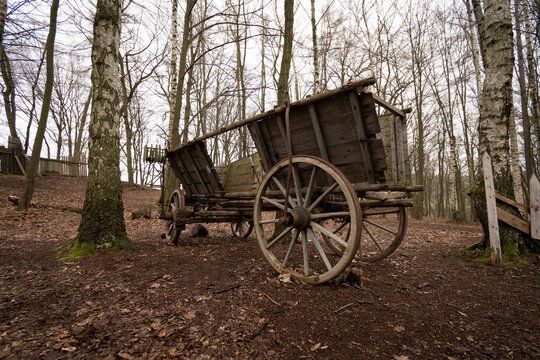 Old wooden carriage in the forest, Sion, Czech republic