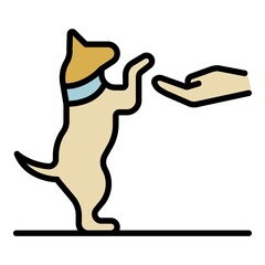 Dog take hand icon. Outline dog take hand vector icon color flat isolated
