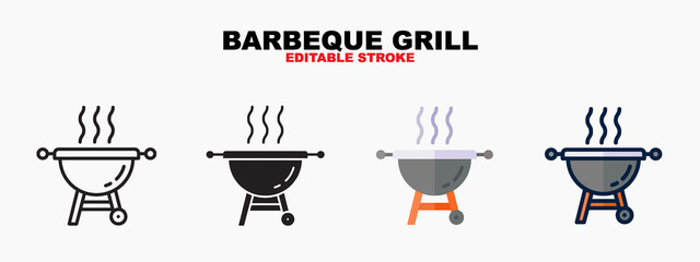 Barbeque Grill icon symbol set of outline, solid, flat and filled outline style. Isolated on white background. Editable stroke. Can be used for web, mobile, ui and more.