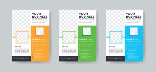 Fototapeta na wymiar Corporate Business Flyer Template Layout with 3 Colorful Accents and Grayscale Image Masks