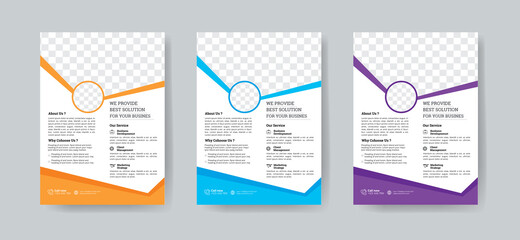 Corporate Business Flyer Template Layout with 3 Colorful Accents and Grayscale Image Masks