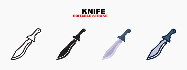 Knife icon symbol set of outline, solid, flat and filled outline style. Isolated on white background. Editable stroke. Can be used for web, mobile, ui and more.