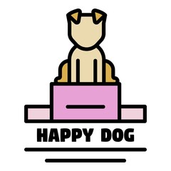 Happy dog logo. Outline happy dog vector logo color flat isolated
