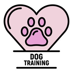 Dog paw in the heart logo. Outline dog paw in the heart vector logo color flat isolated