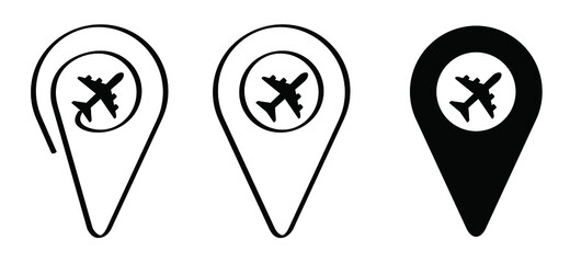 Travel pointer line pattern logo. Airplane flying route line path icon. Air plane line path of air plane flight. Vector fly location pictogram. For happy vacation, holliday and tourism.
