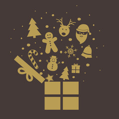 Concept of Christmas card with a box full of gifts. Vector