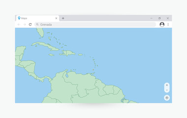 Browser window with map of Grenada, searching  Grenada in internet.