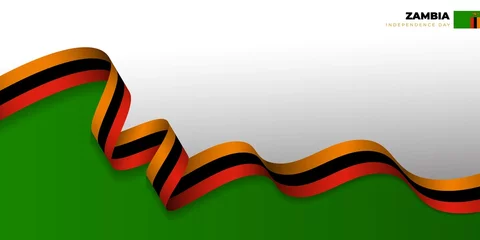 Foto op Aluminium Red, black, and yellow ribbon with white and green background. Zambia independence day background design. © Labib_Retro