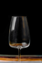 Transparent dirty wine glass on wooden table