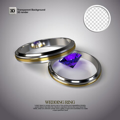 3D ring wedding render with transparetn background