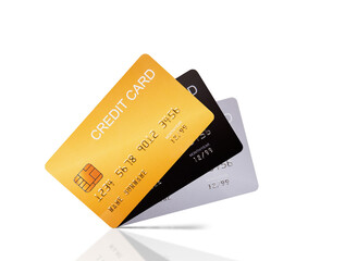 Set of realistic detailed credit cards isolated on a white background.