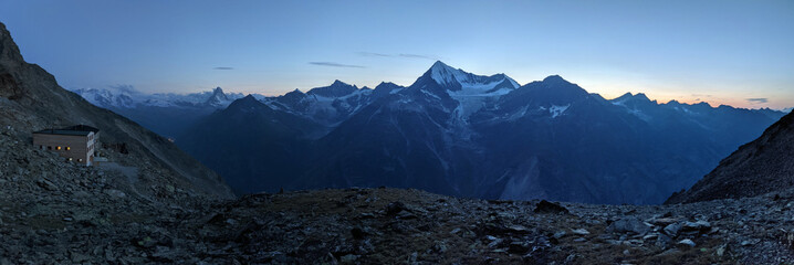 Panorama picture SAC Domhuette, Dom Hut, beautiful views of the valais mountains and the...