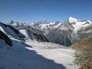 magnificent view of the valais alps with the world-famous matterhon above zermatt. mountaineering on the mountain dom