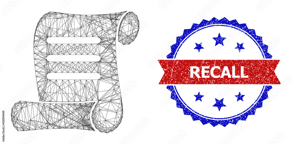 Poster net mesh document roll frame icon, and bicolor grunge recall watermark. flat structure created from 