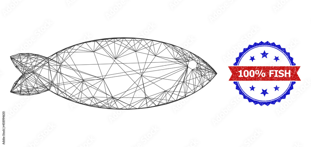 Poster net mesh fish framework illustration, and bicolor dirty 100% fish watermark. flat mesh created from 