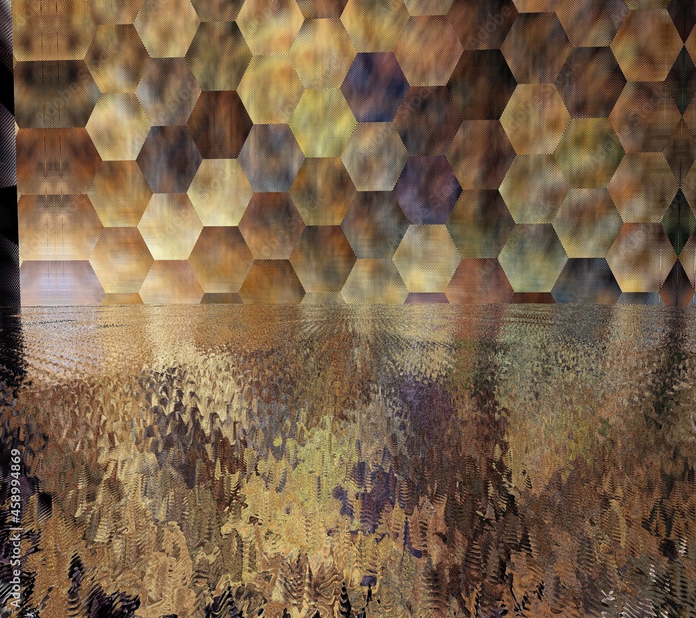 Poster intricate and detailed patterns and design in bronze copper and silver grey colours reflection and r