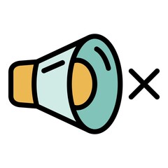 Megaphone and cross icon. Outline megaphone and cross vector icon color flat isolated