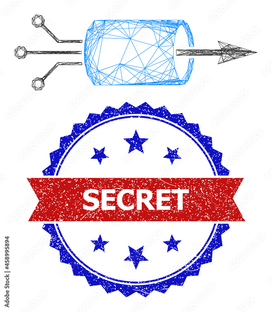 Poster net mesh vpn integration frame illustration, and bicolor rubber secret watermark. flat mesh created 